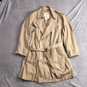 VTG Misty Harbor Trench Coat Mens 44 Long Beige Cotton Insulated Belted Business